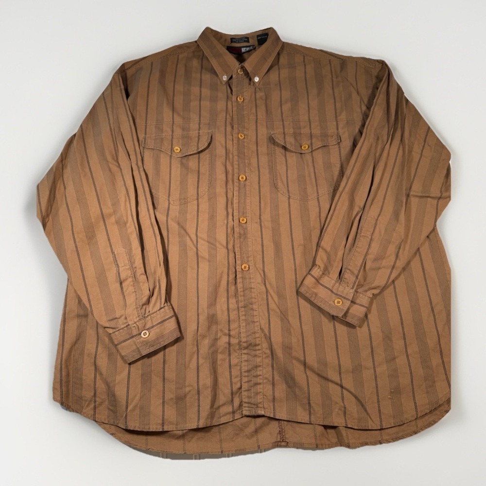 Vintage Todays News Men's Button‎ Up Shirt XL Brown Striped Cotton